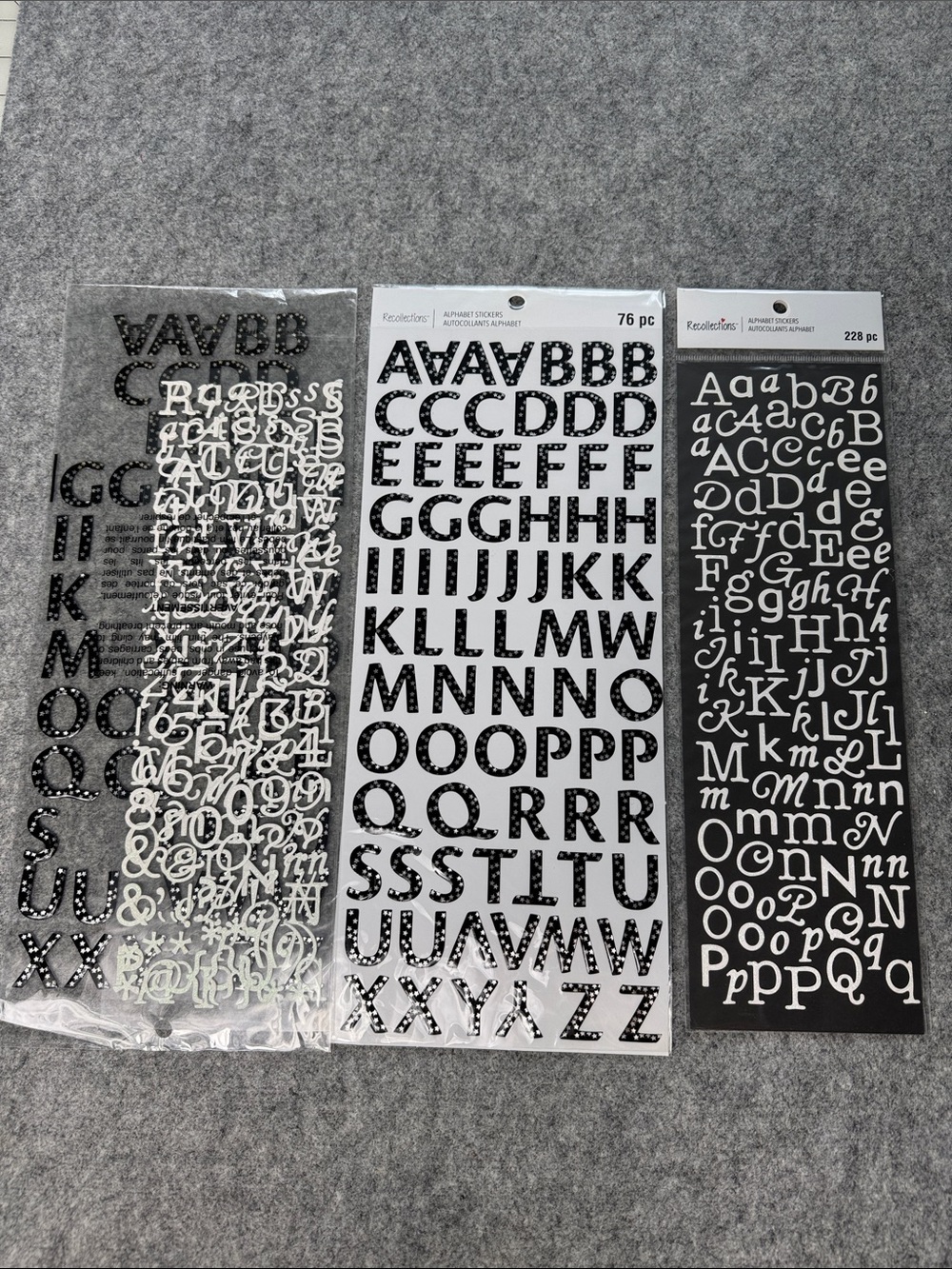 Recollections Black and White Alphabet Sticker Sheets Trio